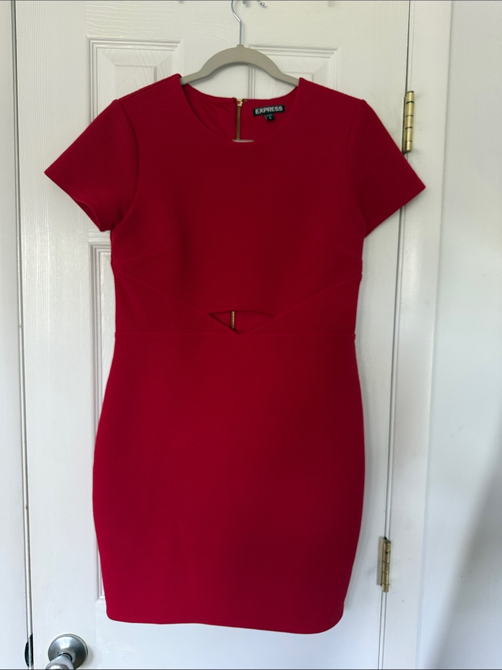 Express Bold Red Short-Sleeve Sheath Dress